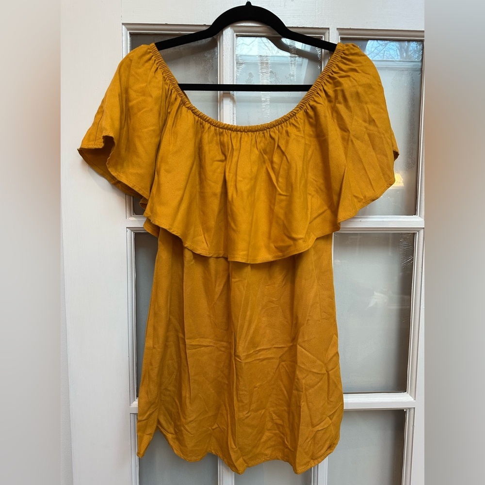 Reformation Boho Golden Mustard Classic Off The Shoulders Mini Dress Size XS - Picture 7 of 7